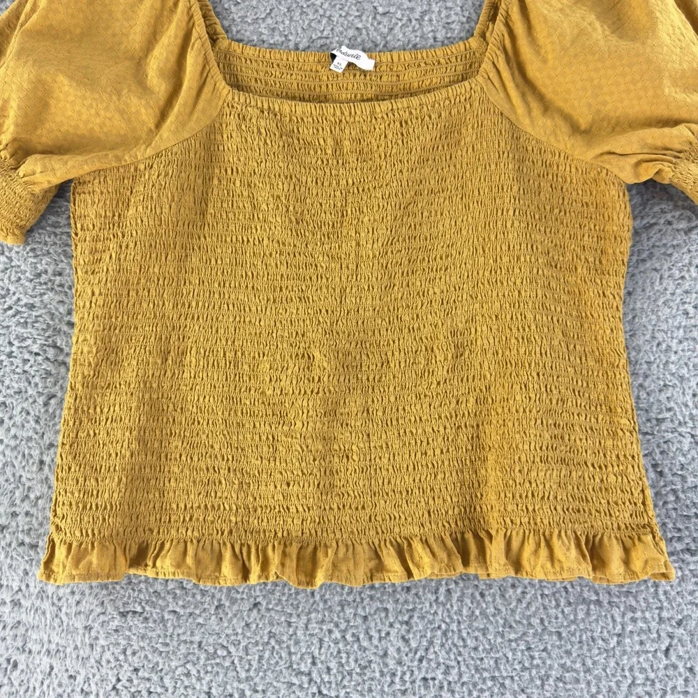 Madewell Lucie Puff Sleeve Smocked Bodice Top Womens XL Yellow Pullover